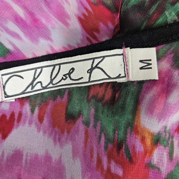 Chloe K Sheer Top Womens Size M Pink Black Multicolored Floral Sleeveless Tank - Picture 10 of 14